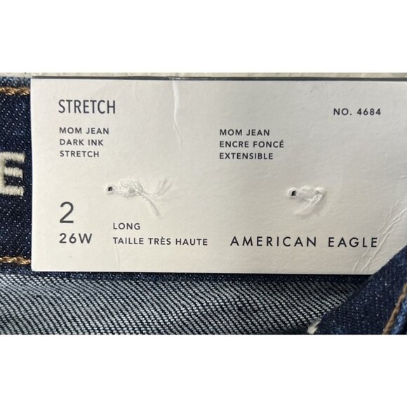American Eagle Mom Jeans Stretch Super High Rise Dark Wash Denim 2 Long - Picture 10 of 16